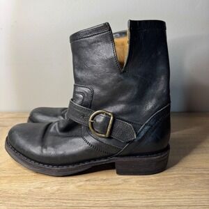 Fiorentini‎ + Baker Boots Womens Black Leather Motorcycle Buckle Side Zip 6.5 US